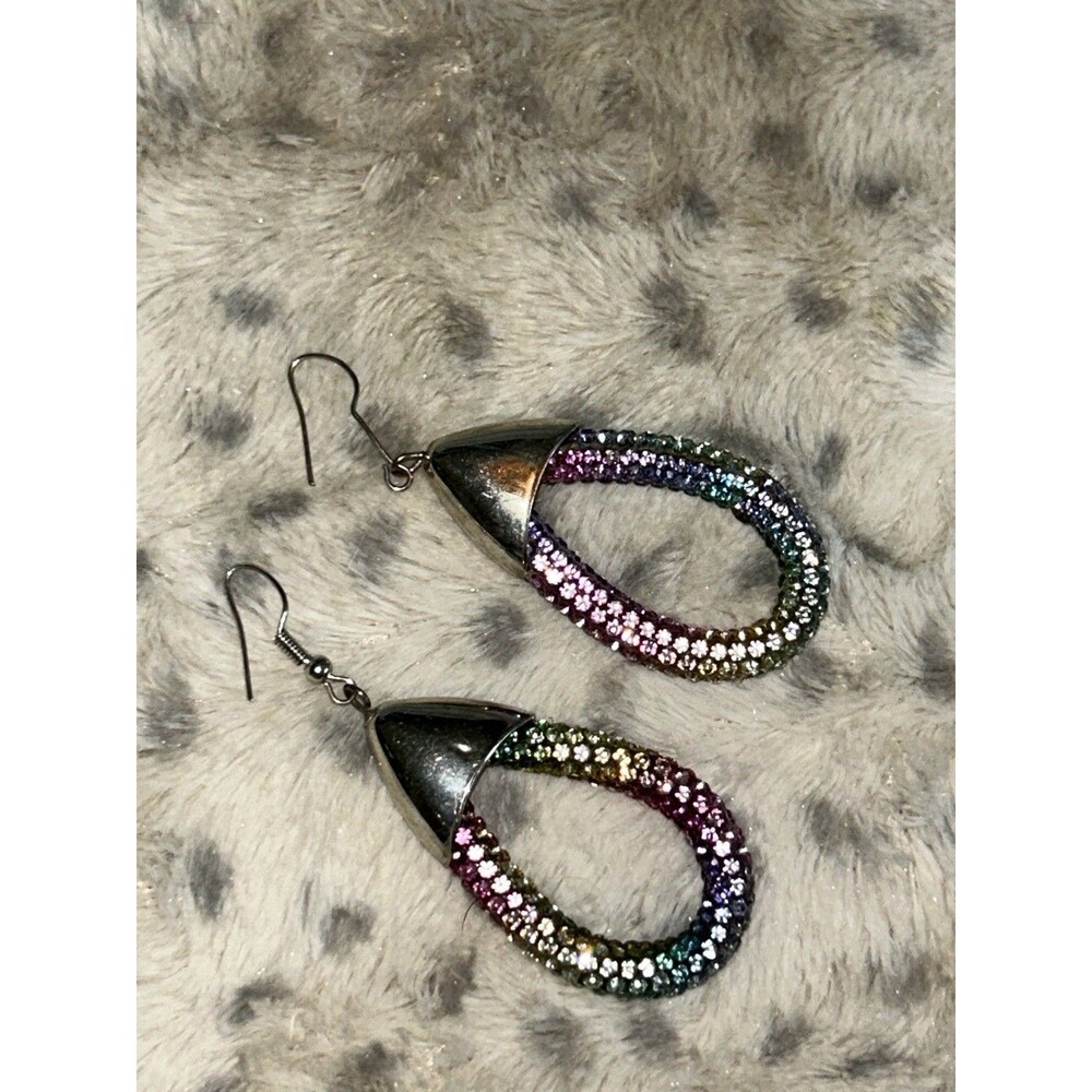 Earrings Women's Crystal Teardrop Hoop Multicolored Lightweight Hook Silver Tone